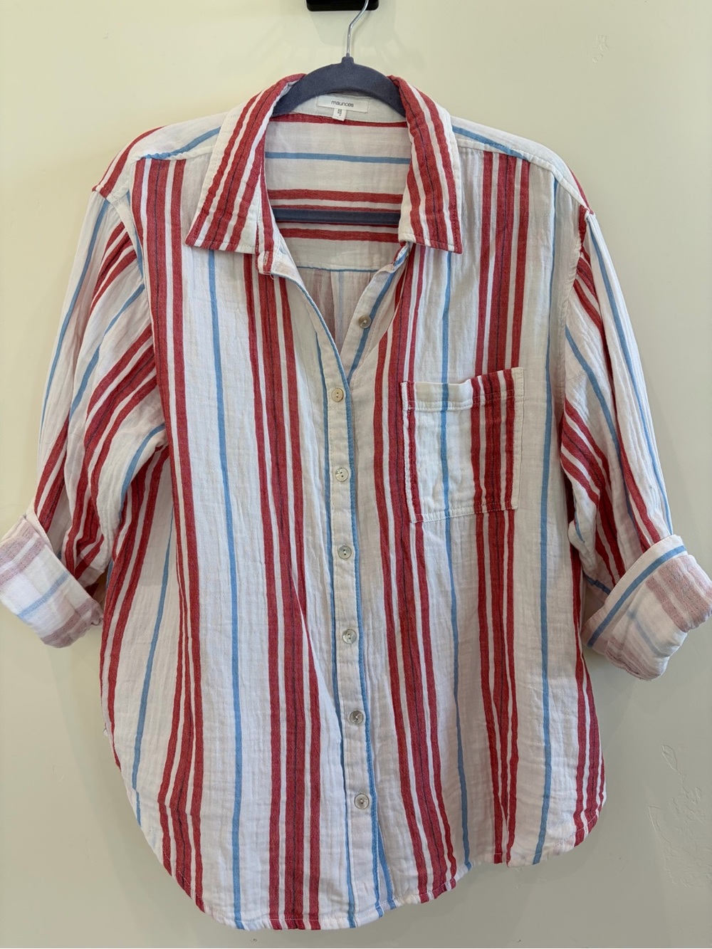 Red and Blue Striped Button-Down Shirt